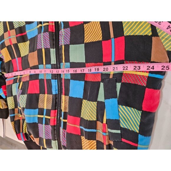 Carol Horn Vintage 80's Medium Oversized Boho Silk Patchwork Bomber Jacket - Picture 9 of 11